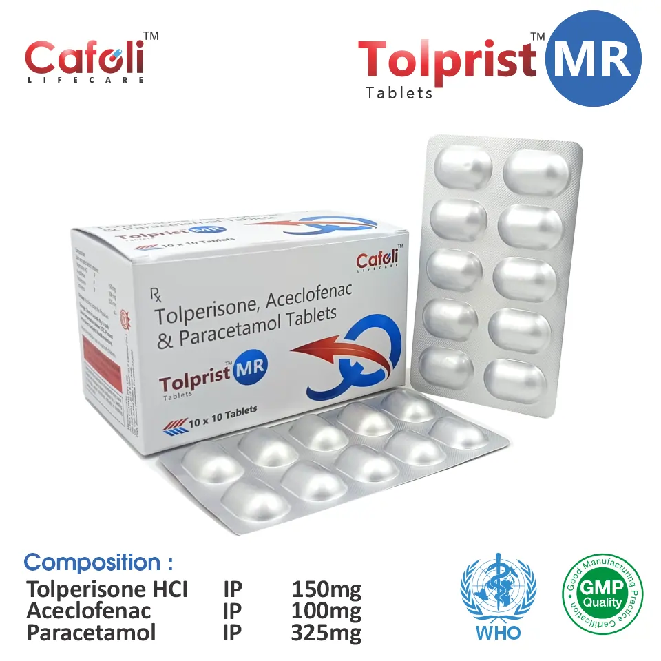 Aceclofenac 100mg + Paracetamol 325mg + Tolperisone 150mg | Best price for PCD Pharma Franchise | Muscle relaxant & pain relief